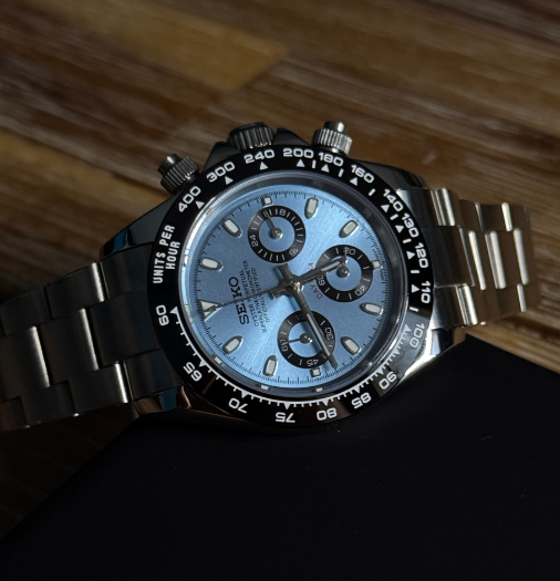 Seiko Mod Daytona Bleu Glacier Lunette Noire