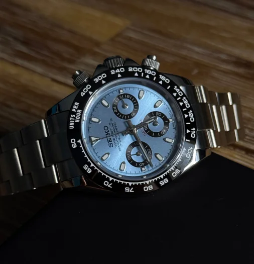 Seiko Mod Daytona Bleu Glacier Lunette Noire