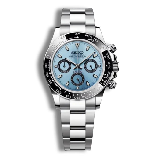 Seiko Mod Daytona Bleu Glacier Lunette Noire
