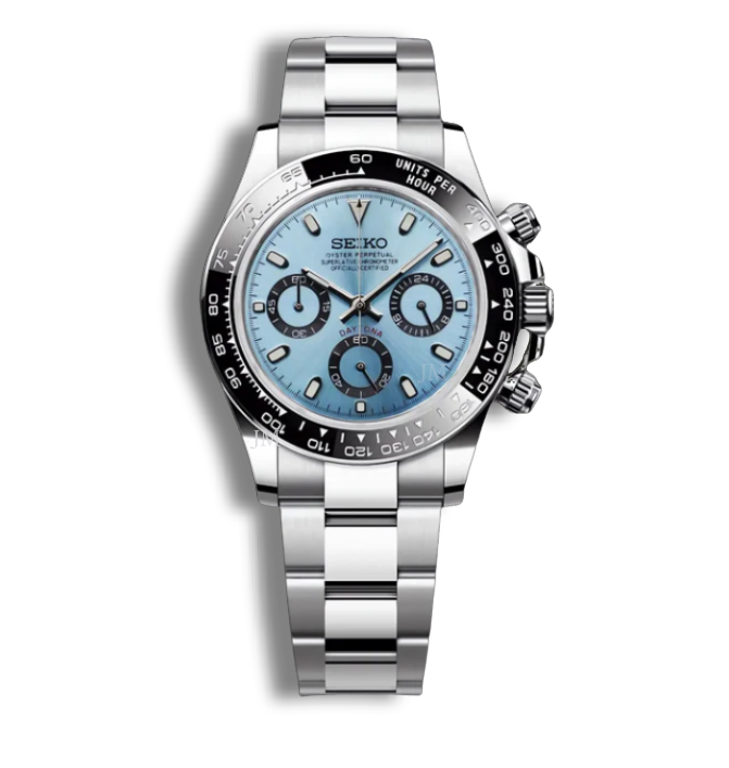 Seiko Mod Daytona Bleu Glacier Lunette Noire